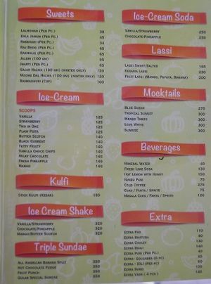 menu at Gulab Sweets - New Rd in Kathmandu