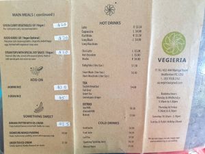 Menu March 2024 at Vegieria in Heatherton