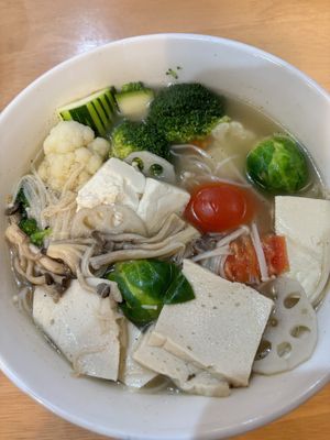 Rice vermicelli noodle soup   at Vegieria in Heatherton