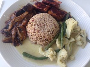 Lunch special - 3 curries & rice $13.50 at Vegieria in Heatherton