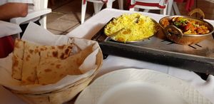 Vegetable curry and vegan Naan bread at Jaipur Indian Restaurant in Nerja