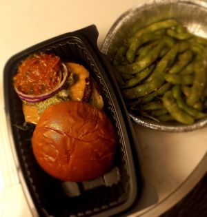 Vegan burger & edamame at Kuma's Corner in Schaumburg
