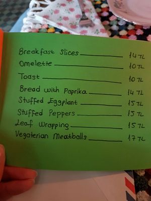 Menu at Cafe Naftalin K in Istanbul