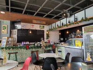 Inside. Has a toilet and is accessible   at Nana Falafel & Juice Bar in San Jose