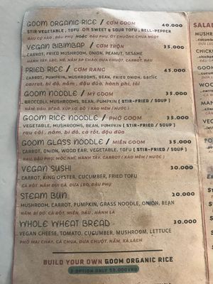 Menu at Goom in Hoi An