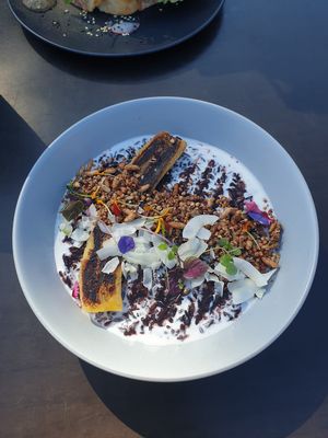 Black rice pudding at Wild Plum Kitchen in Tamborine Mountain