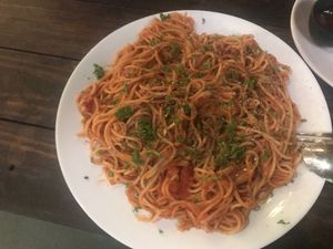 Pasta pomodoro at Cafe Catamaran in Alappuzha