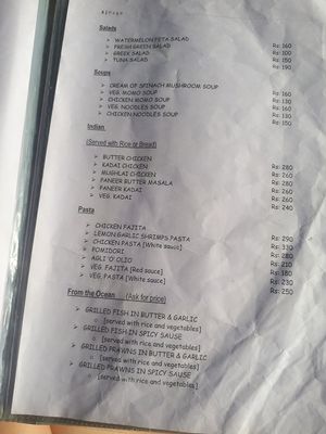 Page two at Cafe Catamaran in Alappuzha