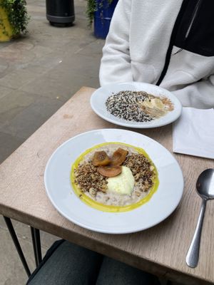 Lemon porridge and banana tahini porridge   at 26 Grains in London