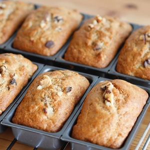 House baked walnut chocolate chip banana bread! at Roots + Fruits in Vancouver