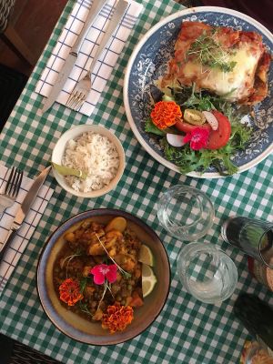 Cauliflower Curry & Vegetarian Lasagna. at Charlotte's by De Brugsche Tafel in Bruges