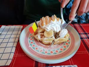 Waffles with banana and salted caramel at Charlotte's by De Brugsche Tafel in Bruges
