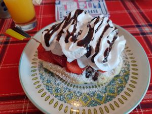 Waffles with strawberry and chocolate at Charlotte's by De Brugsche Tafel in Bruges