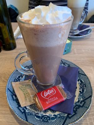 Hot chocolate (almond milk) at Charlotte's by De Brugsche Tafel in Bruges