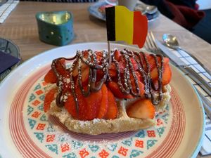Waffle with Nutella and strawberries  at Charlotte's by De Brugsche Tafel in Bruges