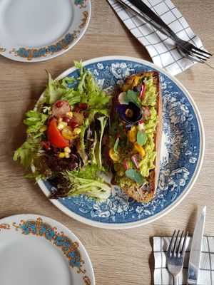 Bruscettas with avocado, garlic and orange. at Charlotte's by De Brugsche Tafel in Bruges