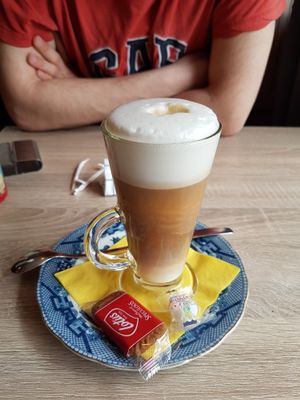 Latte with coconut milk! The most delicious I have ever had! at Charlotte's by De Brugsche Tafel in Bruges