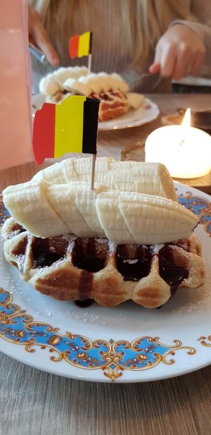 Delicious banana and 'notella' sauce waffles... mmmm at Charlotte's by De Brugsche Tafel in Bruges