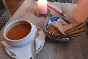lovely tomato and basil soup at Charlotte's by De Brugsche Tafel in Bruges