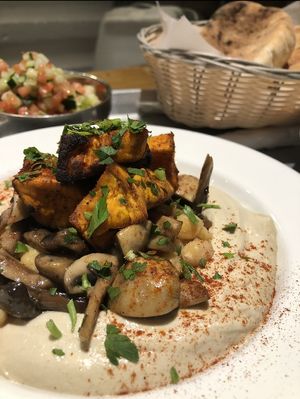 Hummus with sweet potato and mushroom at The Hummus Factory in Hollywood