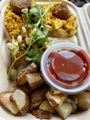 Sunday funday waffles with tofu scramble and potatoes at a'a Roots Health Cafe in Lahaina