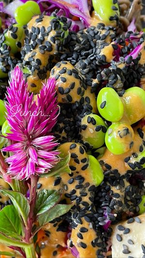 Such a beautiful presentation on this Soba bowl! Felt bad messin it up..which lasted 5 seconds after one incredible taste of it! Wow!! at a'a Roots Health Cafe in Lahaina