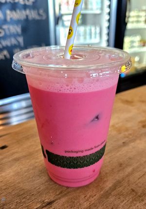 Beet root latte with coconut milk at a'a Roots Health Cafe in Lahaina