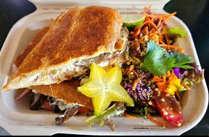Portobello mushroom sando at a'a Roots Health Cafe in Lahaina
