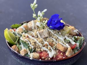 Vegan Caesar Salad - beautiful and delicious   at a'a Roots Health Cafe in Lahaina
