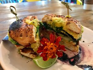 Bagel sandwich  at a'a Roots Health Cafe in Lahaina