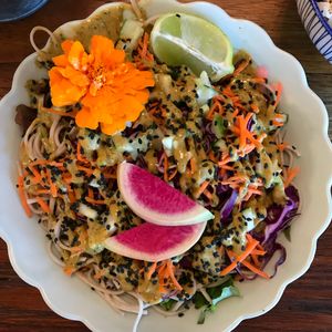Soba noodle bowl  at a'a Roots Health Cafe in Lahaina