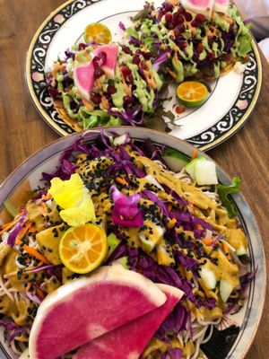 Soba Bowl and a Tostada at a'a Roots Health Cafe in Lahaina