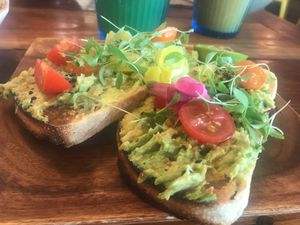 Avocado toast  at a'a Roots Health Cafe in Lahaina