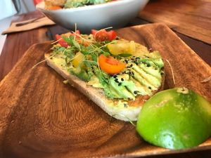 1 of the 2 piece order of avocado toast at a'a Roots Health Cafe in Lahaina