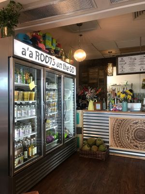 Counter and case at a'a Roots Health Cafe in Lahaina