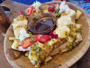 Sunday funday waffles! at a'a Roots Health Cafe in Lahaina