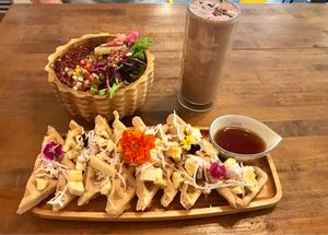 Tofu scramble bowl and banana/coconut waffles at a'a Roots Health Cafe in Lahaina
