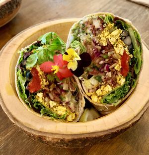 Breakfast burrito  at a'a Roots Health Cafe in Lahaina