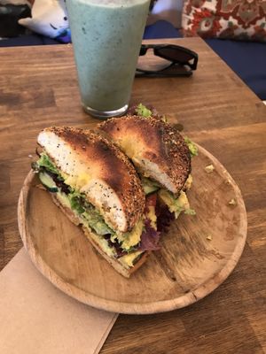 Bagel sandwich  at a'a Roots Health Cafe in Lahaina