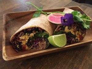 Warm, hearty breakfast burrito. at a'a Roots Health Cafe in Lahaina