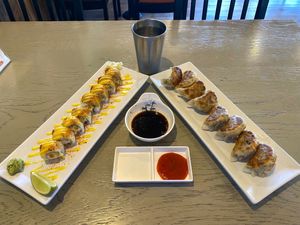 spicy mango roll and potsticker lunch 1 at VeggiEAT - Henderson in Henderson