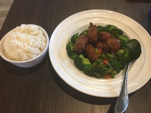 Korean BBQ Ribs and white rice at VeggiEAT - Henderson in Henderson
