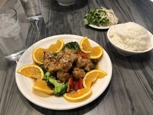 Orange chicken w/ side of rice at VeggiEAT - Henderson in Henderson