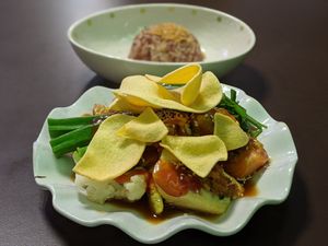 Niang dou fu with brown rice $12.80 at New Green Pasture Cafe 新绿园 in Central Singapore