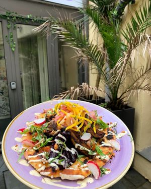 Sietan Shawarma flatbread at Colours Cafe & Wellbeing Centre in Truro