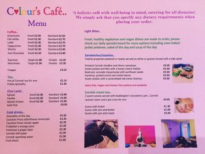 Menu  at Colours Cafe & Wellbeing Centre in Truro