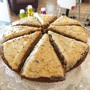 Lemon & Elderflower vegan cake at Colours Cafe & Wellbeing Centre in Truro