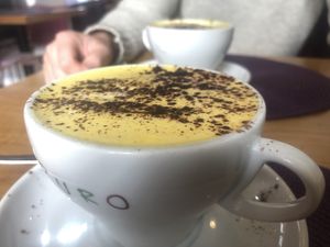 Coconut milk turmeric latte at Colours Cafe & Wellbeing Centre in Truro