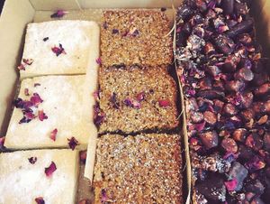 Mixed cake box at Colours Cafe & Wellbeing Centre in Truro