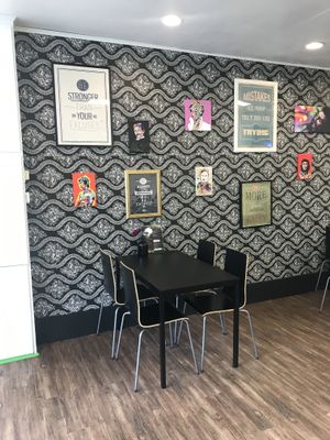 Cafe seating at House of Flavor in Bayonne